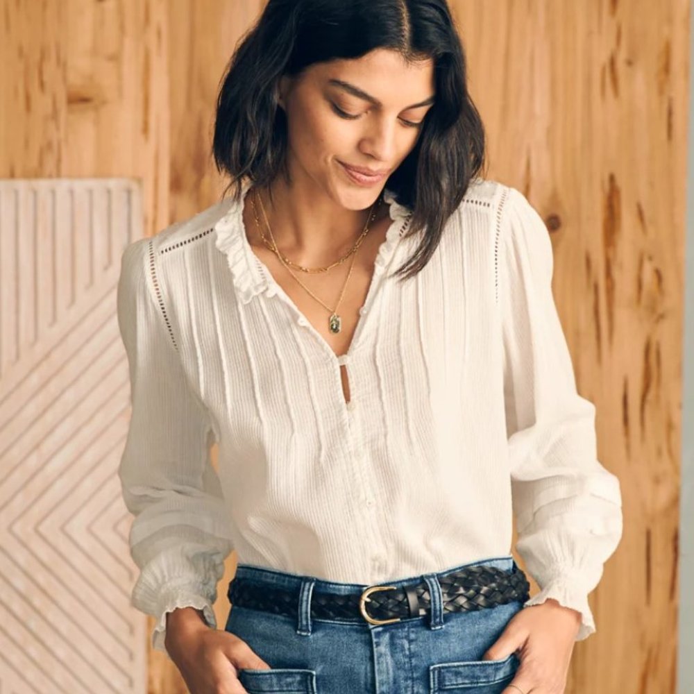 Faherty Willa Top - White - Size Small